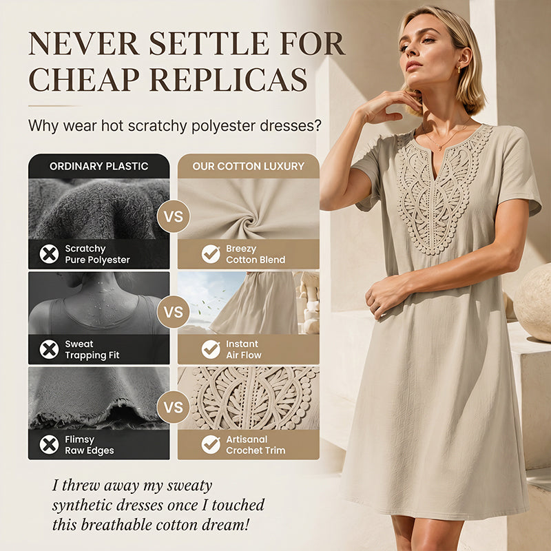 Robe-t-shirt à col en V en dentelle de style bohème pour femme