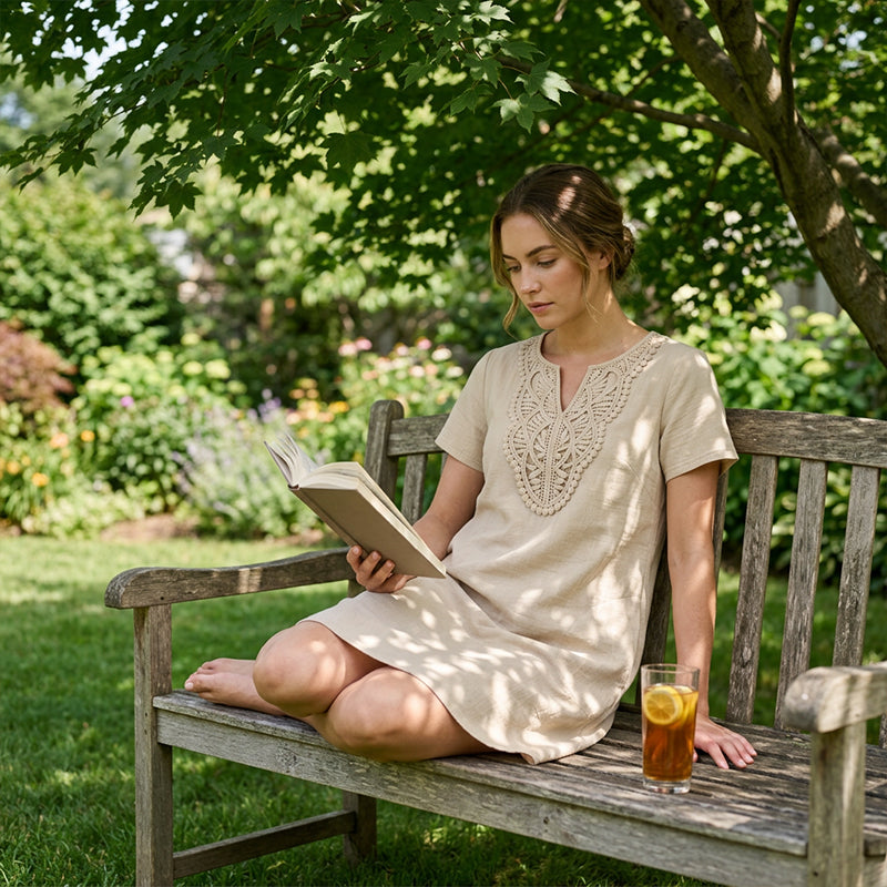 Robe-t-shirt à col en V en dentelle de style bohème pour femme