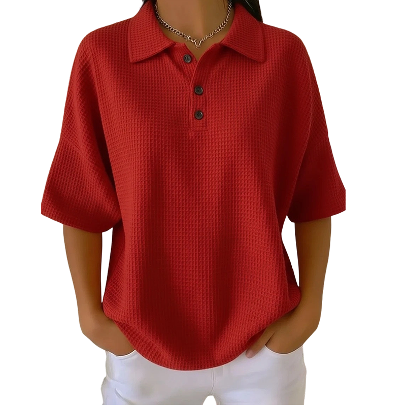 T-shirt à col et boutons, coupe ample, pour femme