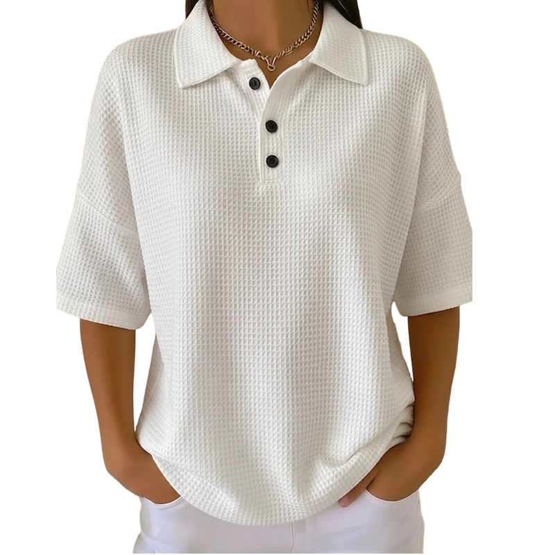 T-shirt à col et boutons, coupe ample, pour femme