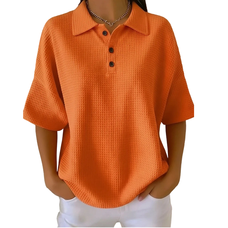 T-shirt à col et boutons, coupe ample, pour femme