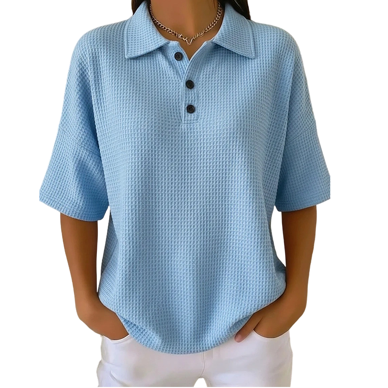 T-shirt à col et boutons, coupe ample, pour femme