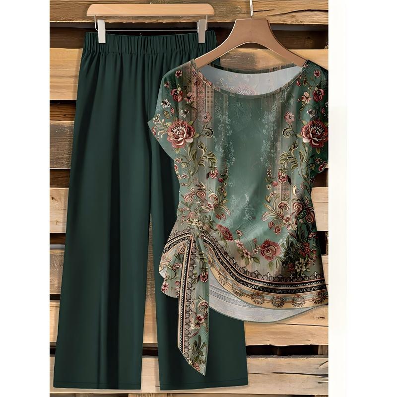 Ensemble deux pièces imprimé élégant pour femme, respirant et confortable 🌿