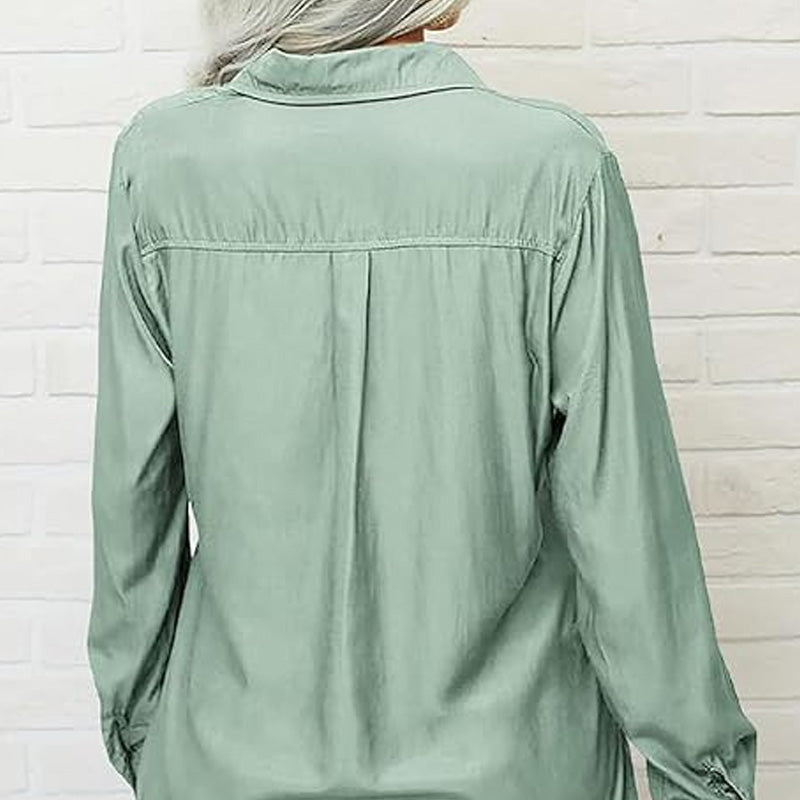 👚 60% DE RÉDUCTION ☀️ Chemise femme unie – Col, manches longues & boutonnage – Tissu doux, facile à assortir avec jean, jupe ou veste – intemporelle et polyvalente 🕶️✨