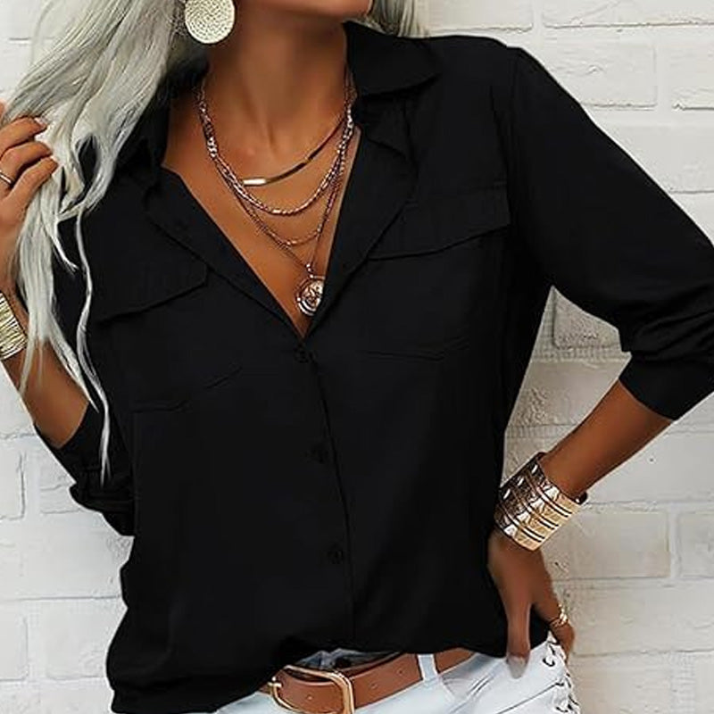 👚 60% DE RÉDUCTION ☀️ Chemise femme unie – Col, manches longues & boutonnage – Tissu doux, facile à assortir avec jean, jupe ou veste – intemporelle et polyvalente 🕶️✨