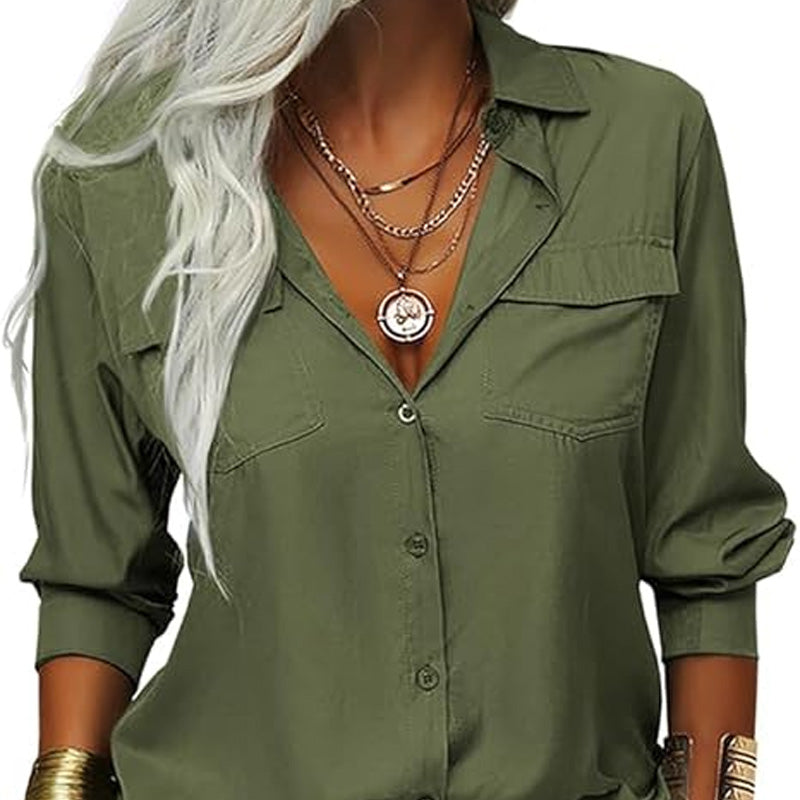 👚 60% DE RÉDUCTION ☀️ Chemise femme unie – Col, manches longues & boutonnage – Tissu doux, facile à assortir avec jean, jupe ou veste – intemporelle et polyvalente 🕶️✨