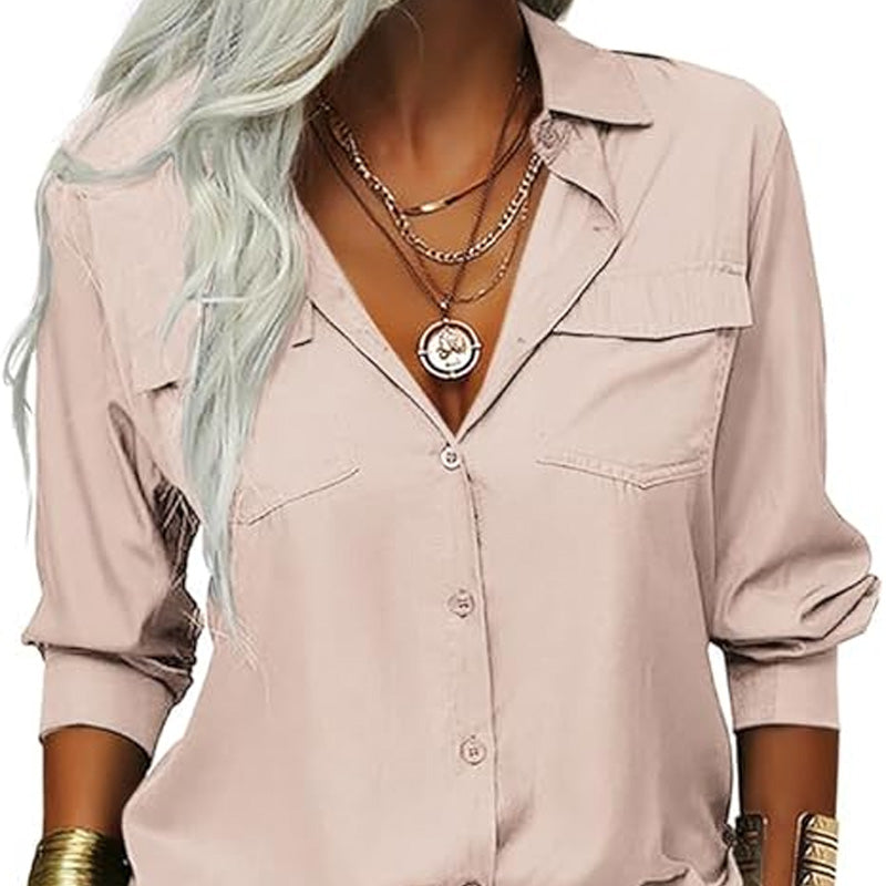 👚 60% DE RÉDUCTION ☀️ Chemise femme unie – Col, manches longues & boutonnage – Tissu doux, facile à assortir avec jean, jupe ou veste – intemporelle et polyvalente 🕶️✨