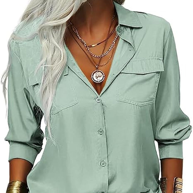 👚 60% DE RÉDUCTION ☀️ Chemise femme unie – Col, manches longues & boutonnage – Tissu doux, facile à assortir avec jean, jupe ou veste – intemporelle et polyvalente 🕶️✨