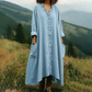 Robe longue ample à col en V et volants