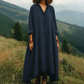 Robe longue ample à col en V et volants