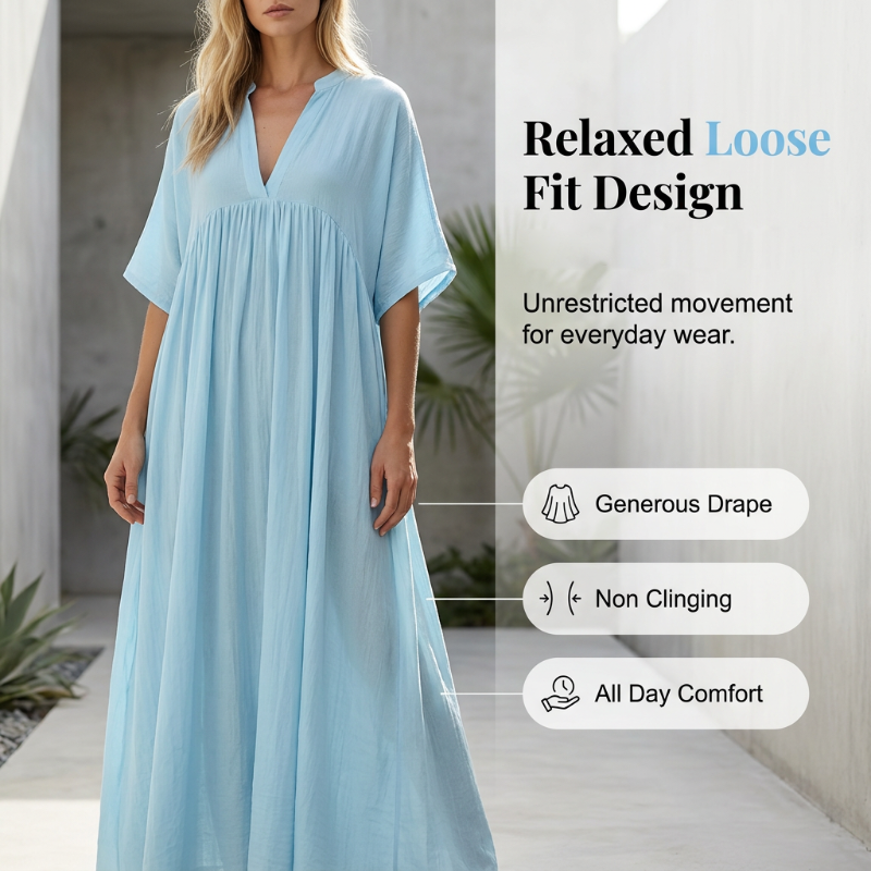 🏃‍♀️ Ça part comme des petits pains – n’hésitez pas ! Robe longue d’été légère pour femme, avec encolure en V