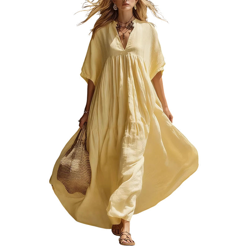🏃‍♀️ Ça part comme des petits pains – n’hésitez pas ! Robe longue d’été légère pour femme, avec encolure en V