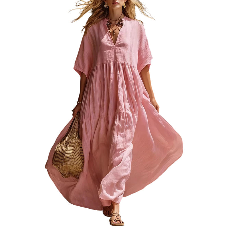 🏃‍♀️ Ça part comme des petits pains – n’hésitez pas ! Robe longue d’été légère pour femme, avec encolure en V