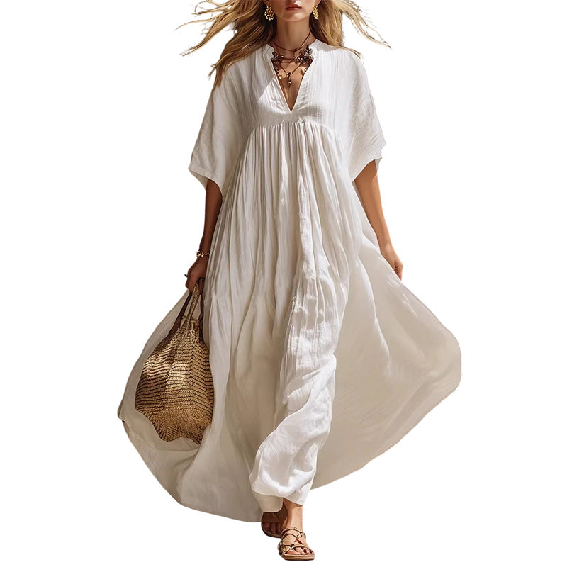 🏃‍♀️ Ça part comme des petits pains – n’hésitez pas ! Robe longue d’été légère pour femme, avec encolure en V
