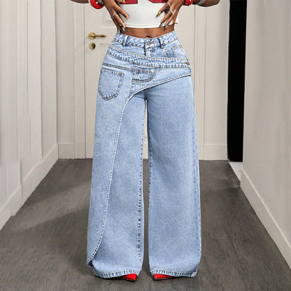 Jean pour femme à taille asymétrique et jambes larges