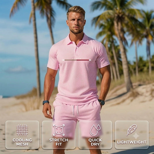 👕☀️ PROMO FLASH 50% ! Ensemble Polo + Short Homme 2 Pièces – Tissu Polyester Respirant, Col Classique, Ceinture Élastique, 10 Couleurs, Tailles S-4XL ✨