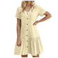 Robe à nouer pour femme, robe d'été ample en coton et lin, avec ourlet à volants, robe décontractée à manches courtes