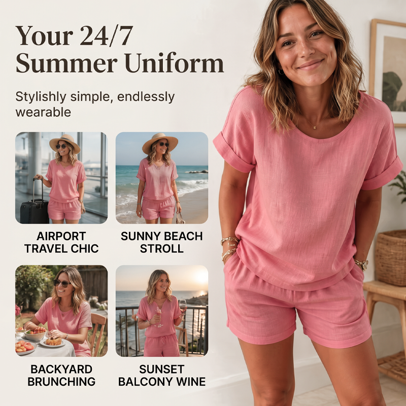 Ensemble 2 pièces pour femme : haut à manches courtes et short