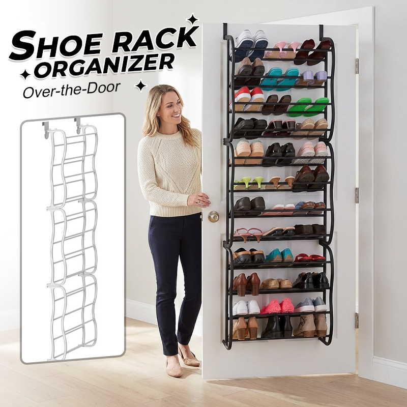 👟🔥Organisateur Chaussures Suspendu Porte – Jusqu'à 36 Paires Métal Robuste Stable, Étagères Inclinées Anti-Glissement Talons Bottes Baskets, Installation Sans Outils Secondes · 3 Coloris · 4-8-12 Étages ✨