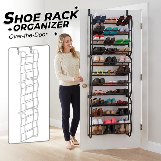 👟🔥Organisateur Chaussures Suspendu Porte – Jusqu'à 36 Paires Métal Robuste Stable, Étagères Inclinées Anti-Glissement Talons Bottes Baskets, Installation Sans Outils Secondes · 3 Coloris · 4-8-12 Étages ✨