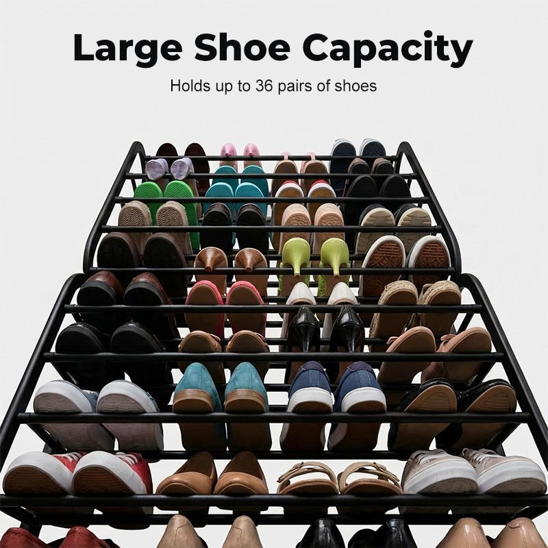 👟🔥Organisateur Chaussures Suspendu Porte – Jusqu'à 36 Paires Métal Robuste Stable, Étagères Inclinées Anti-Glissement Talons Bottes Baskets, Installation Sans Outils Secondes · 3 Coloris · 4-8-12 Étages ✨