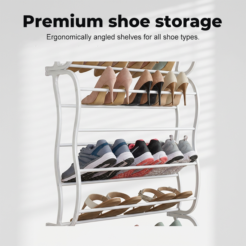 👟🔥Organisateur Chaussures Suspendu Porte – Jusqu'à 36 Paires Métal Robuste Stable, Étagères Inclinées Anti-Glissement Talons Bottes Baskets, Installation Sans Outils Secondes · 3 Coloris · 4-8-12 Étages ✨