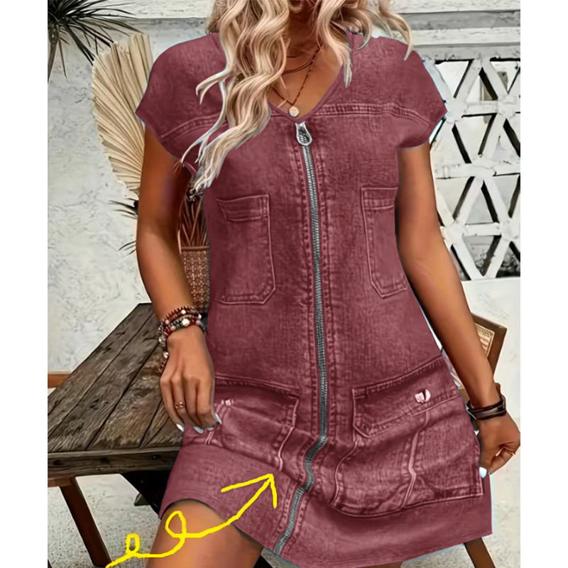 🏃‍♀️ Un véritable succès ! N’hésitez pas ! Robe décontractée à manches courtes et fermeture éclair pour femme