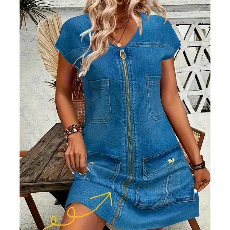 🏃‍♀️ Un véritable succès ! N’hésitez pas ! Robe décontractée à manches courtes et fermeture éclair pour femme