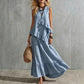 Robe longue sans manches à volants pour femme