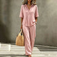 👗Ensemble femme composé d'une blouse boutonnée et d'un pantalon à jambes larges – Une tenue chic en deux pièces ✨