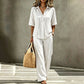 👗Ensemble femme composé d'une blouse boutonnée et d'un pantalon à jambes larges – Une tenue chic en deux pièces ✨
