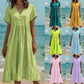 Robe midi femme à col V manches courtes et volants