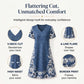 Robe femme à col V imprimé effet denim