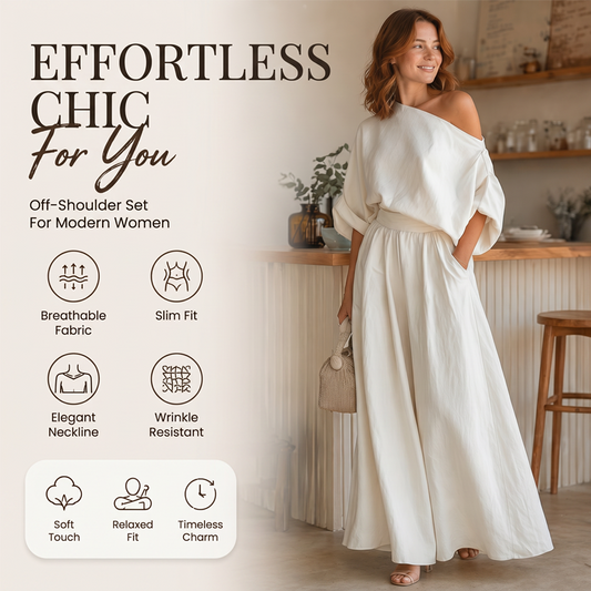 🔥Nouveautés et offres spéciales – Ensemble pour femme composé d'un haut à épaules dénudées et d'un pantalon à jambes larges