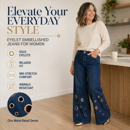 Jean large à découpes et œillets métalliques pour femme