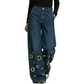 Jean large à découpes et œillets métalliques pour femme