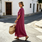 ⌛Offre à durée limitée – Robe longue à manches courtes et boutons sur le devant pour femme
