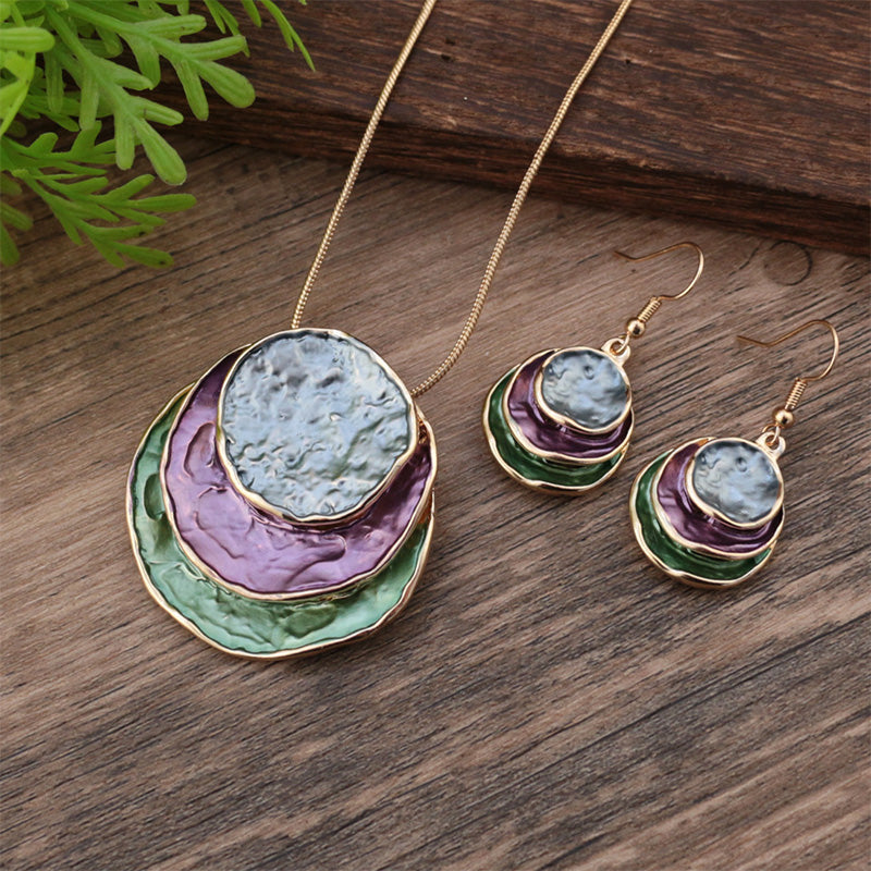 Ensemble de boucles d'oreilles pendantes ajourées à trois anneaux colorés peints à l'huile – Ensemble de bijoux bohèmes pour femme