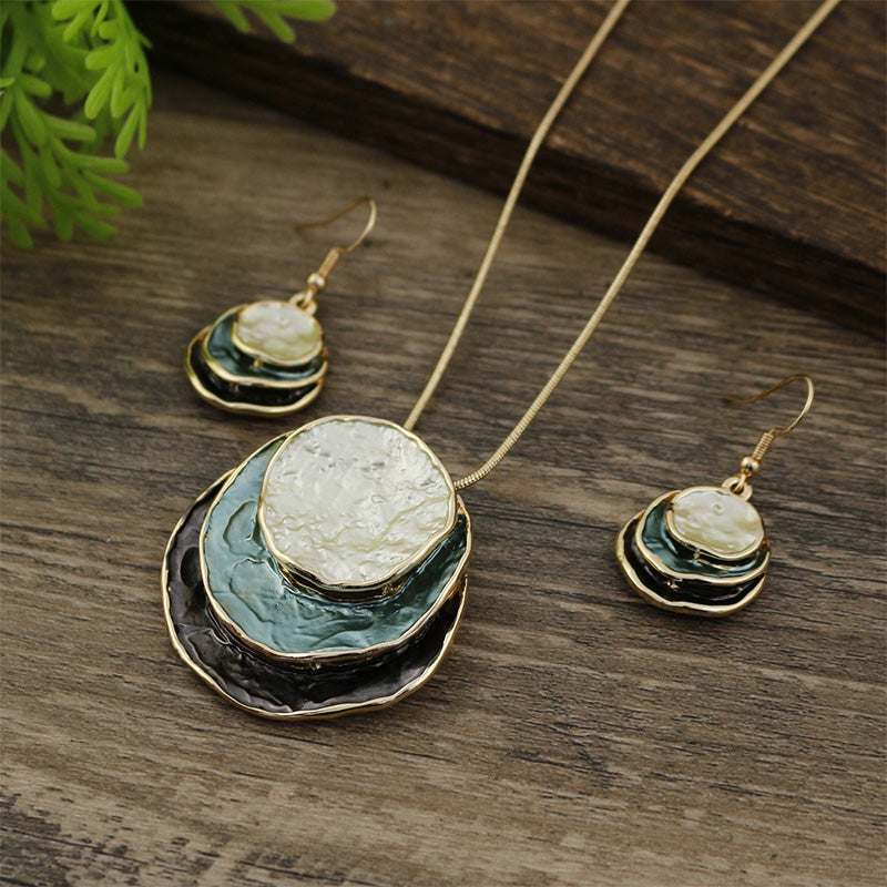 Ensemble de boucles d'oreilles pendantes ajourées à trois anneaux colorés peints à l'huile – Ensemble de bijoux bohèmes pour femme