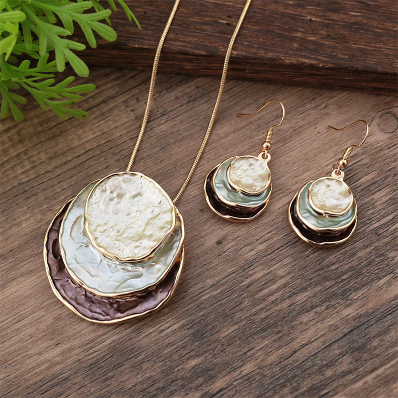 Ensemble de boucles d'oreilles pendantes ajourées à trois anneaux colorés peints à l'huile – Ensemble de bijoux bohèmes pour femme
