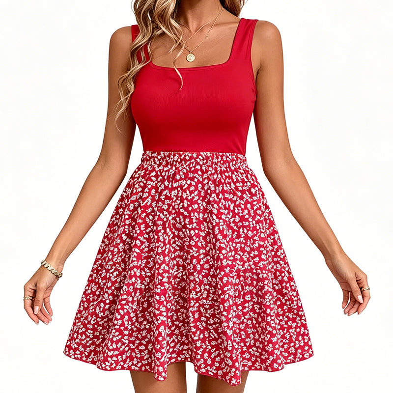 Robe d'été à fleurs et encolure carrée pour femme