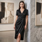 🔥Nouveautés et offres spéciales - Robe portefeuille asymétrique à col en V et manches courtes pour femme