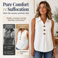 👔 Haut Sans Manches Femme Col Chemise en Tissu Lin Coton avec Boutons Bois – Blouse Décontractée Respirante Été