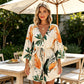 Robe d'été pour femme à col en V et manches flottantes, avec cordon de serrage