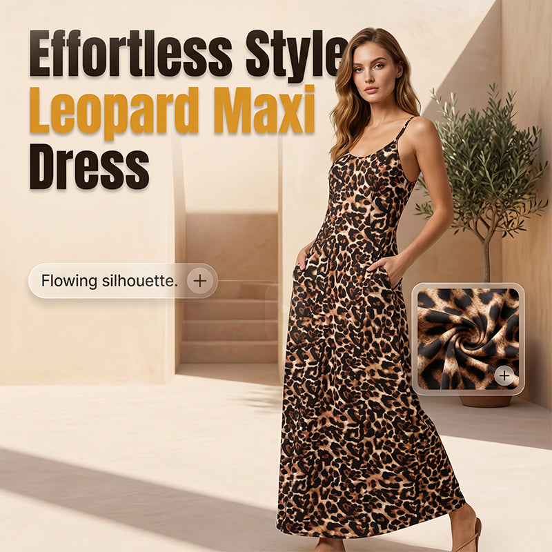 👗 50% DE RÉDUCTION 🐆 Robe maxi à bretelles spaghetti imprimé léopard – Fluide, légère & audacieuse – Parfaite pour l’été, la plage ou une soirée tendance – look sauvage et élégant ✨🌿