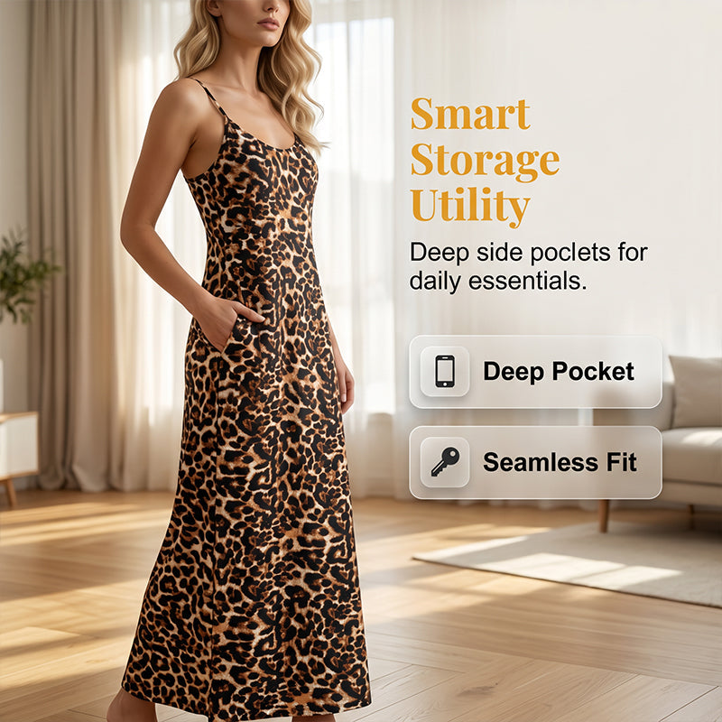 👗 50% DE RÉDUCTION 🐆 Robe maxi à bretelles spaghetti imprimé léopard – Fluide, légère & audacieuse – Parfaite pour l’été, la plage ou une soirée tendance – look sauvage et élégant ✨🌿