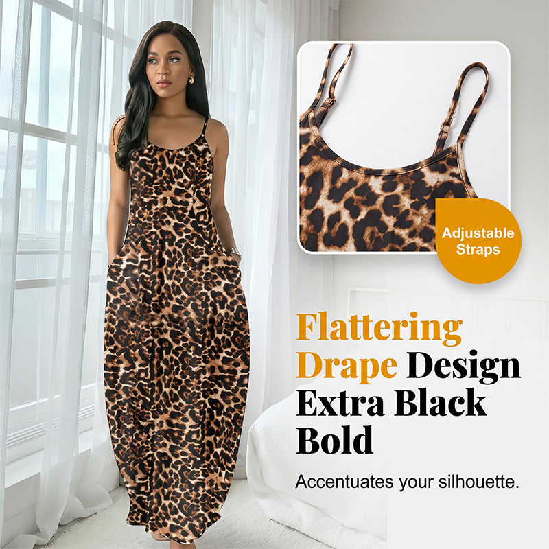 👗 50% DE RÉDUCTION 🐆 Robe maxi à bretelles spaghetti imprimé léopard – Fluide, légère & audacieuse – Parfaite pour l’été, la plage ou une soirée tendance – look sauvage et élégant ✨🌿