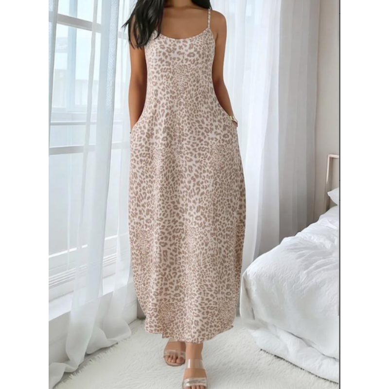 👗 50% DE RÉDUCTION 🐆 Robe maxi à bretelles spaghetti imprimé léopard – Fluide, légère & audacieuse – Parfaite pour l’été, la plage ou une soirée tendance – look sauvage et élégant ✨🌿