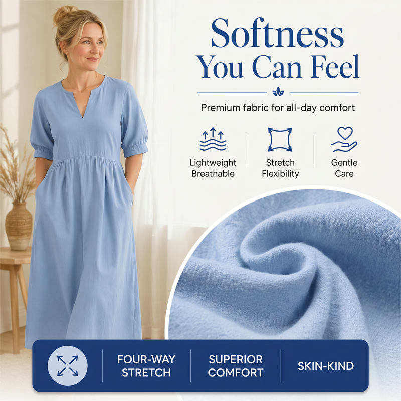 Robe longue décontractée à col en V et poches pour femme