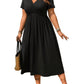 Robe midi grande taille à col V avec volants et manches courtes